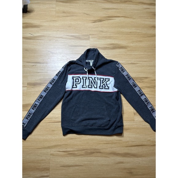 Victoria's Secret Tops - Victoria's Secret Pink Gray Red Logo 1/4‎ Zip Pullover Fleece M/170/96A